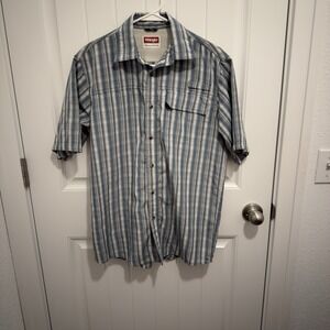 Wrangler‎ Men's Western Style Blue White Stripe Button Up Shirt Size Small